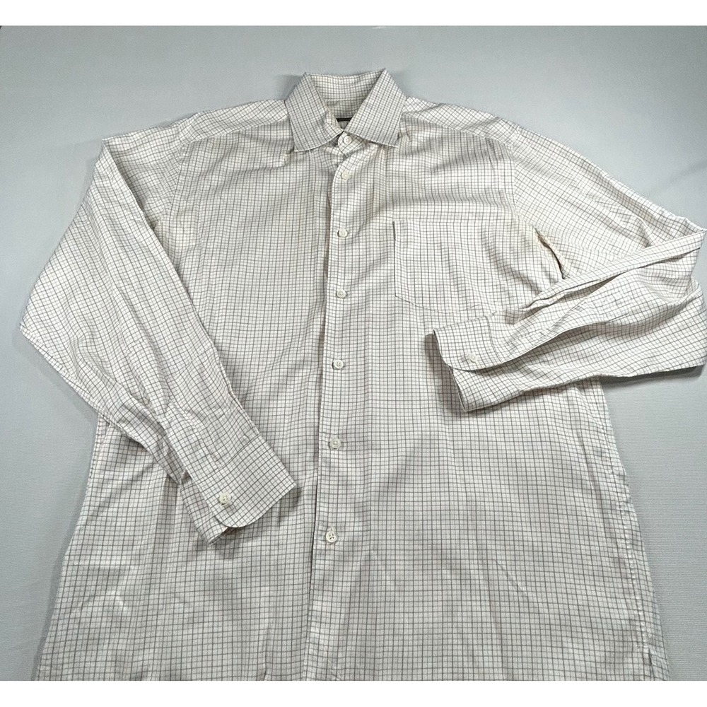 Ermenegildo Zegna Mens Large Tattersall Check Button Down Shirt White Cotton L